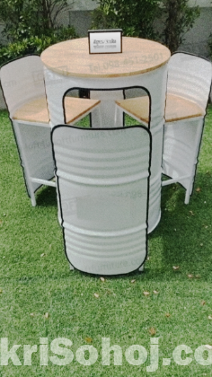 Metal Drum Coffee Table And Chairs